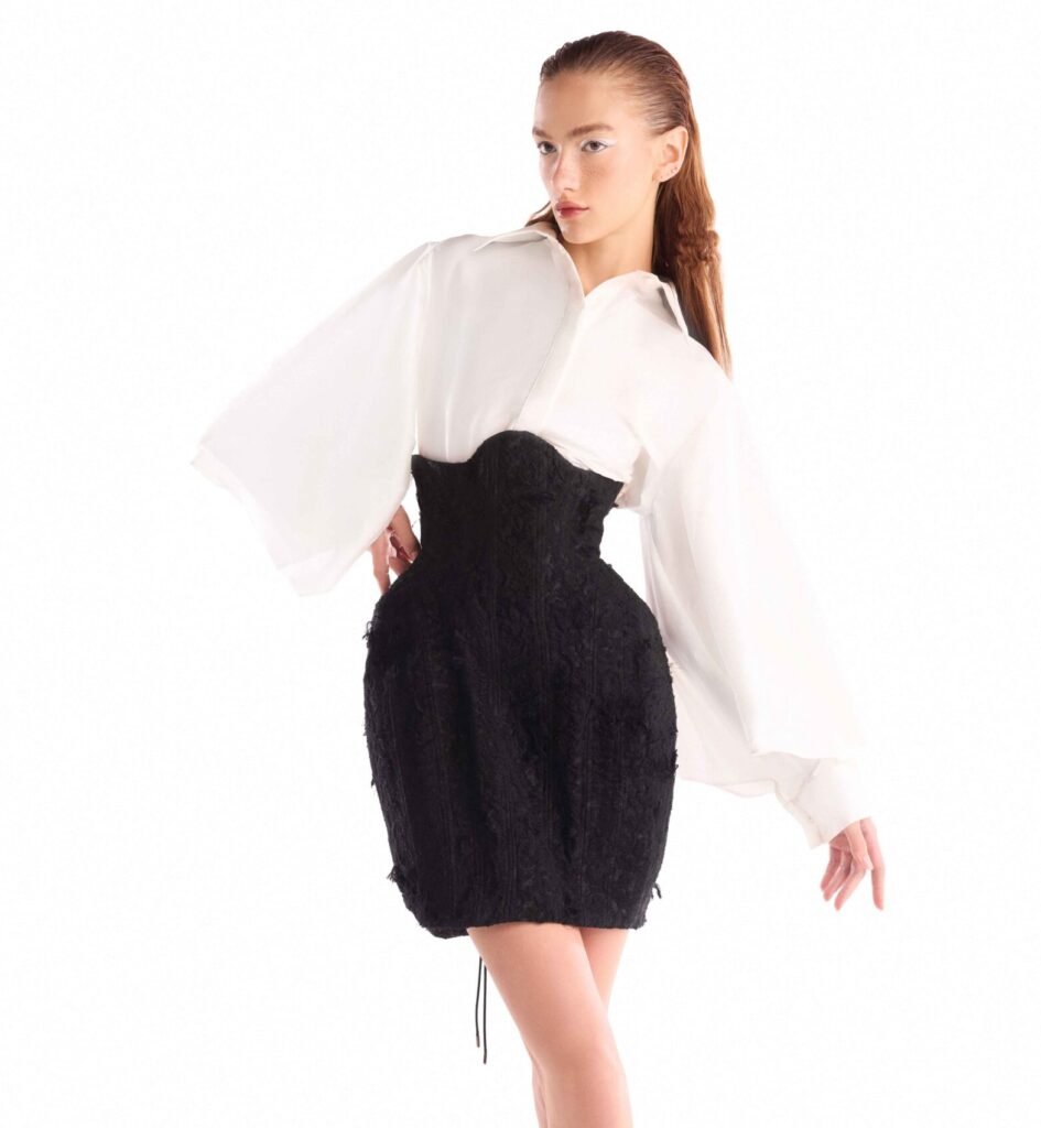 Wide Sleeves Poise Off-White Taffeta Blouse 