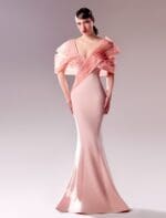 Pink Mermaid Dress with Ribbed Crinkle Organza Shoulders - Image 2