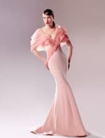 Pink Mermaid Dress with Ribbed Crinkle Organza Shoulders