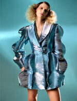 Wave Embossed Blue Jacket Dress