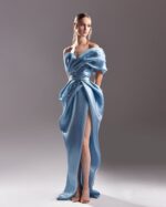 Fluid Organdie Off Shoulder Blue Dress - Image 3