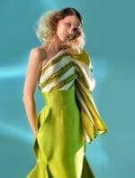 Diagonal Draped Lime and White Top