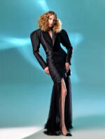 Exaggerated Shoulders Mikado Piqué Black Jacket - Image 2