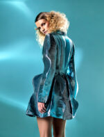 Wave Embossed Blue Jacket Dress - Image 4