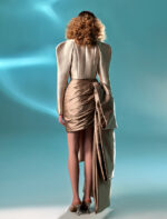 Asymmetrical Mikado Piqué Gold Jacket - Image 3