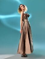 Pleated Gold Taffeta Dress - Image 2