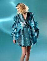 Wave Embossed Blue Jacket Dress - Image 3