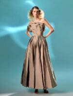 Pleated Gold Taffeta Dress - Image 3