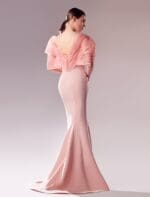 Pink Mermaid Dress with Ribbed Crinkle Organza Shoulders - Image 3