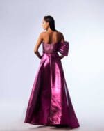 Off the Shoulder Pop Fuscia Metallic Dress - Image 3