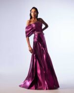 Off the Shoulder Pop Fuscia Metallic Dress - Image 2