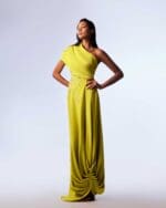 Draped One Shoulder Lime Dress - Image 4
