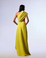 Draped One Shoulder Lime Dress - Image 3