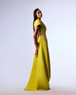 Draped One Shoulder Lime Dress - Image 2