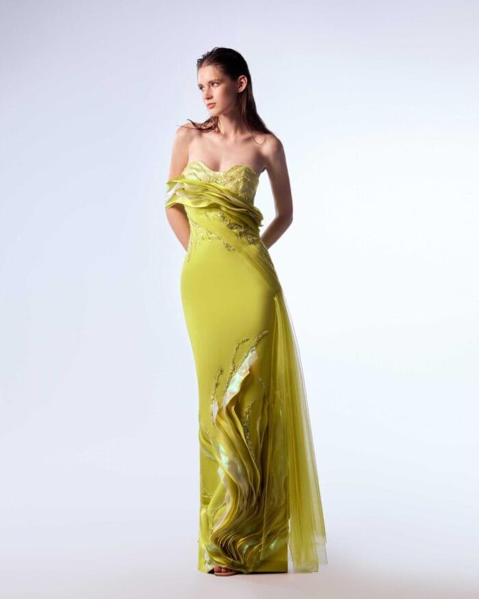 Lime Holographic Crepe Dress
