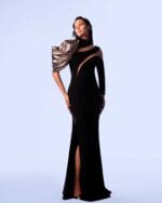 Cut Out Metallic Shoulder Black Dress