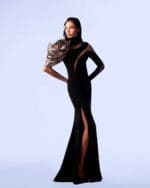 Cut Out Metallic Shoulder Black Dress - Image 2