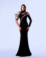 Cut Out Metallic Shoulder Black Dress - Image 4