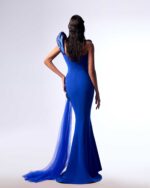 Elegantley Draped Metallic Blue Mermaid Dress - Image 3
