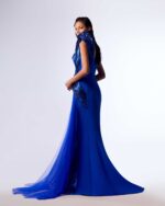 Elegantley Draped Metallic Blue Mermaid Dress - Image 2
