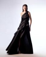 Magical Black Organza Dress with a High Slit - Image 4