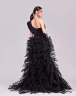 Removable Overskirt, Striped Organza and Lace Gown - Image 3