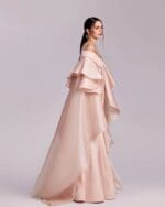 Majestic Embellished Pink Gown with Cascading Sleeves - Image 2