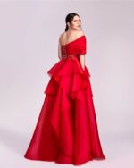 Off-Shoulder Red Ball Gown with Embellished Bodice - Image 4