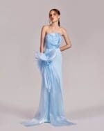 Ice Blue Strapless Dress with Crystal Trims and Manipulated Organza