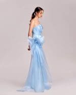 Ice Blue Strapless Dress with Crystal Trims and Manipulated Organza - Image 3