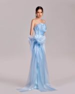 Ice Blue Strapless Dress with Crystal Trims and Manipulated Organza - Image 2