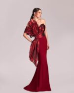 Burgundy Red Metallic Flared Mermaid Dress - Image 3