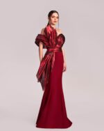 Burgundy Red Metallic Flared Mermaid Dress - Image 2