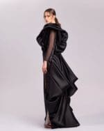 Elegant Black Sequins Gown with Dramatic Shoulders - Image 2