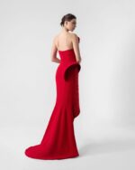 Sculptural 3D Ribbed Red Gown - Image 3