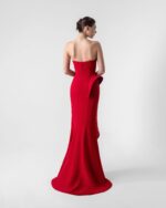 Sculptural 3D Ribbed Red Gown - Image 4