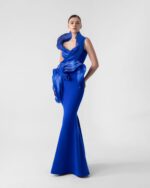 Halter-Neck, Low Back Royal Blue Mermaid Gown - Image 4