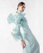 Ethereal Mint Metallic One-Shoulder, Embellished Evening Dress - Image 5