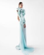 Ethereal Mint Metallic One-Shoulder, Embellished Evening Dress - Image 3
