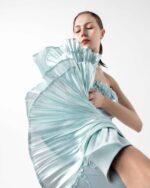 Ethereal Mint Metallic One-Shoulder, Embellished Evening Dress - Image 6
