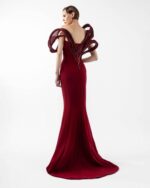 Sculptural Ribbed Lamé Organza  Burgundy Mermaid Dress - Image 2