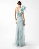 Floating Petal One-Shoulder Laced Mint Gown - Image 2