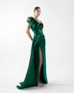 Emerald Green Gown with Metallic Swirls - Image 3