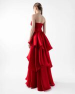 Striking Red Organza Strapless Gown with Cascading Tiered Skirt - Image 2