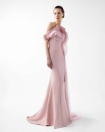 Rosé Sculpted Gown with Cascading Organza and Beaded Bloom - Image 2