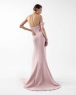 Rosé Sculpted Gown with Cascading Organza and Beaded Bloom - Image 3