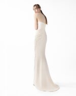 Cream Corset Crepe Gown With Ribbed Vein Beading - Image 2