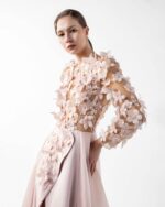 Ethereal Pink Floral Illusion Gown with Fluid Envelope Skirt - Image 3