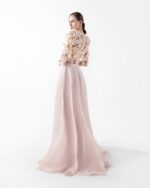 Ethereal Pink Floral Illusion Gown with Fluid Envelope Skirt - Image 2