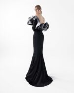 Romantic Black Gown with Sculptural Ruffles and Sleeves - Image 2